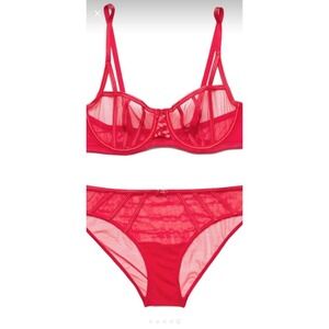 Adore Me Bianca Unlined Balconette Bra 34DD and Bikini size S Set Red